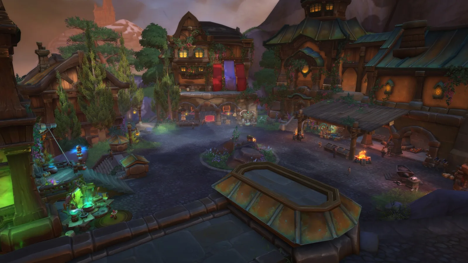 LOOTOVORE Guides WoW – Le village de Plumetombe, éclairé par ses lanternes, dans le mode Les entrelacs de l'histoire